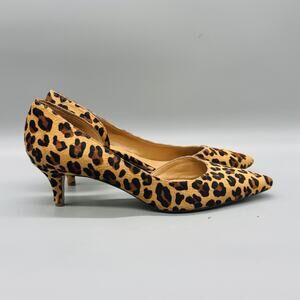 J Crew Shoes Women 9.5 Brown Leather Calf Hair Leopard D'Orsay Pumps Pointed Toe